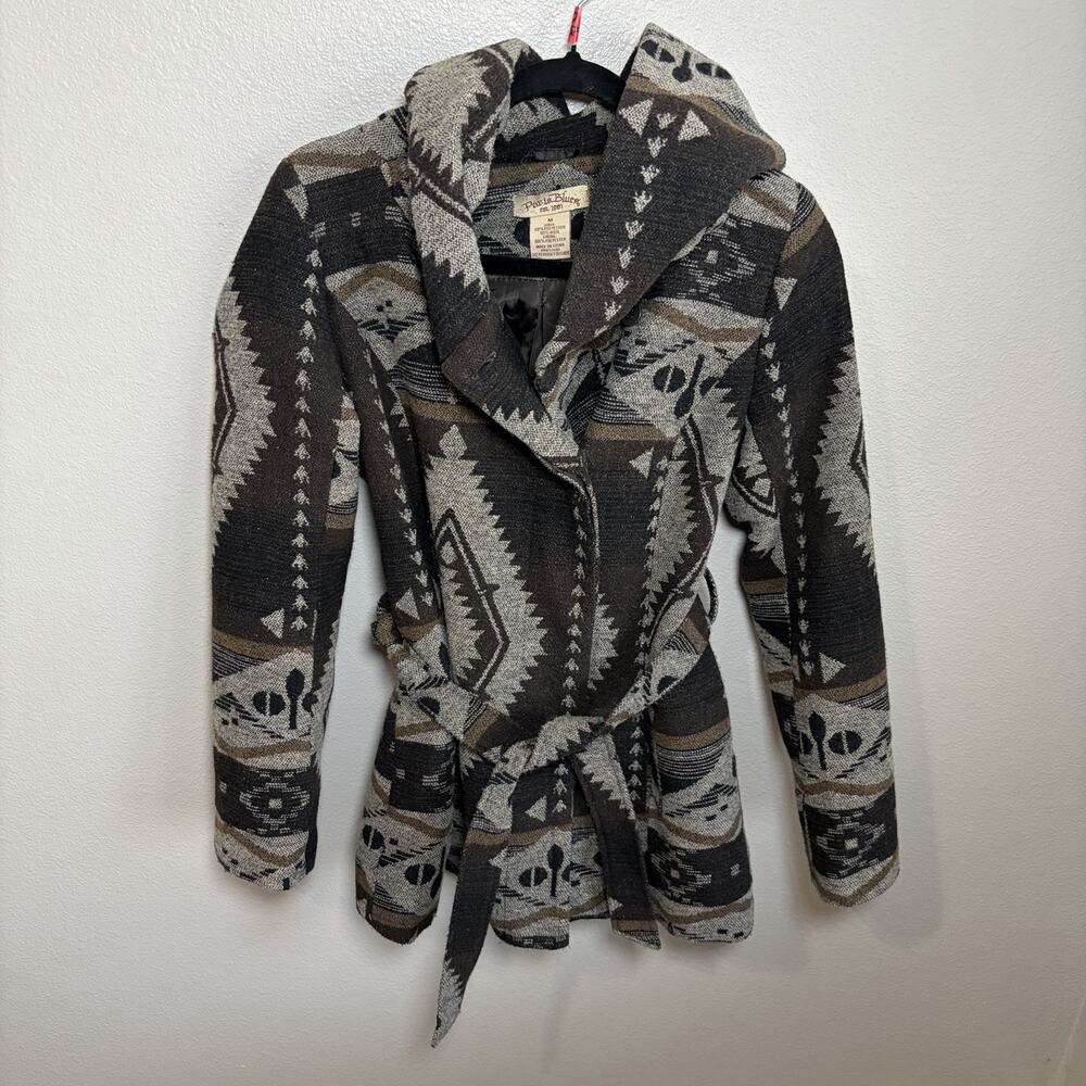 Y2K Paris Blues Aztec Southwest Coat Jacket Belt Brown Size Medium